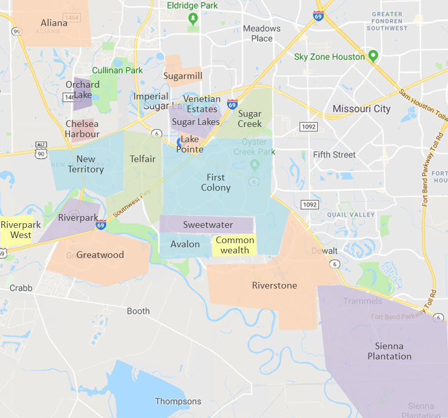 sugar land texas map Sugar Land Neighborhoods sugar land texas map